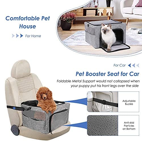 Nasjac Puppy Car Seat, Foldable Sturdy Small Dogs Booster Carrier, Waterproof Upgraded Strong Metal Supported Travel Crate with Breathable Mesh & Washable Reuse Pee Pad for Pet Cats Doggy — view 5