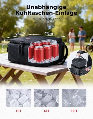 KEMIMOTO Motorcycle Tail Bag, 22L-34L Expandable Large Capacity Motorbike Seat Bag with 9.5L Removable Cooler Bag, Waterproof Rear Rack Bag with Quick-Release Straps for Touring, Camping and Picnics — view 6