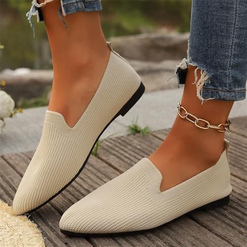Knit Ballet Flats For Women - Women'S Flats Shoes Comfortable Dressy Slip On Flat Fashion Pointed Toe Knit Ballet Classic Softable Shoes Lightweight Breathable Pumps Shoes Summer Shoes — view 3