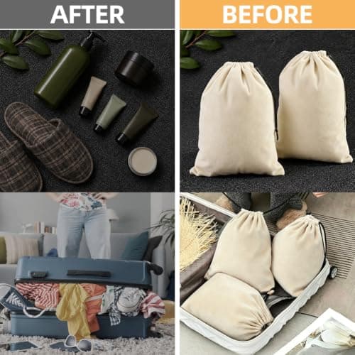 OSDUE 4 Pcs 45 x 35 cm Travel Shoe Bags with Drawstring for Packing, Beige — view 5