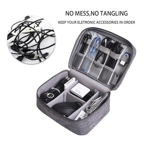 FAVORTALK Cable Organiser Bag Portable Electronics Waterproof Accessories Storage Bag 3-Layers Large Capacity Tech Pouch Fit for Charger Adapter Power Bank Headphone Hard Disk, (Grey B) B21611 — view 4