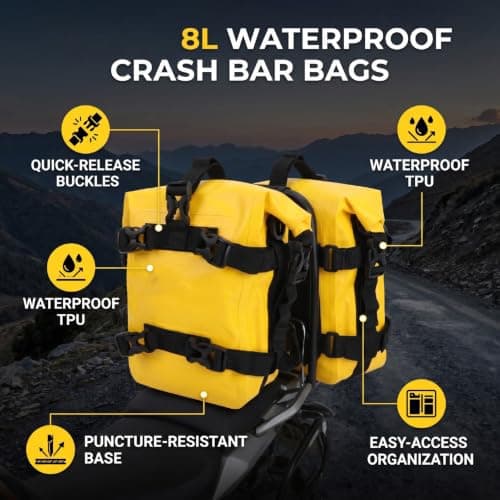 Luocute 8L 2Gal Motorcycle Crash Bar Bag (Yellow) — view 5