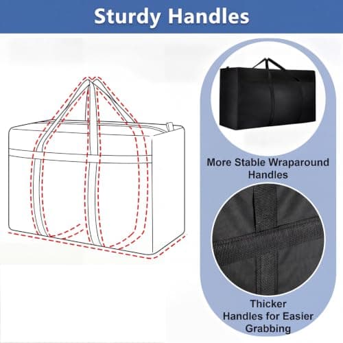 2 Pack 180L Jumbo Moving Bags, Storage Bags, Moving Box with Zip, Black — view 4
