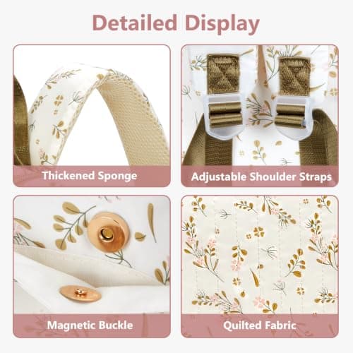 SDSFGX Floral Nappy Changing Bag Backpack Cotton Quilted Diaper Rucksack for Mums Baby Travel Backpack with Stroller Strap — view 4