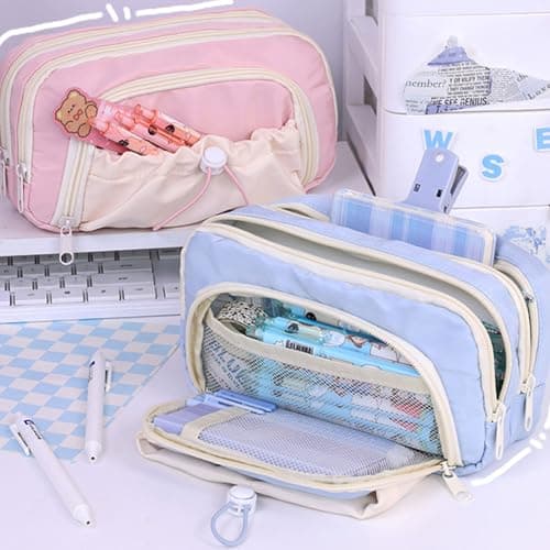 Pencil Case Multi-Layer Fabric with Large Capacity for School Supplies, Teens Kids Travel Essentials Multi-Pocket Storage for Students Art Tools — view 6