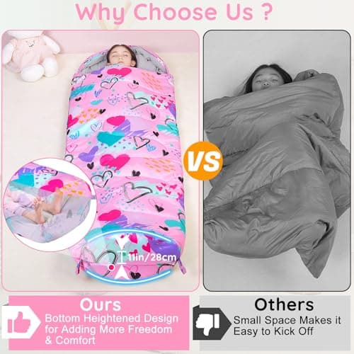MHJY Kids Sleeping Bag for Girls Boys 3 Season Warm & Cool Weather Youth with Backpacking Bag Waterproof for Traveling Hiking Outdoor Camping Essentials — view 3
