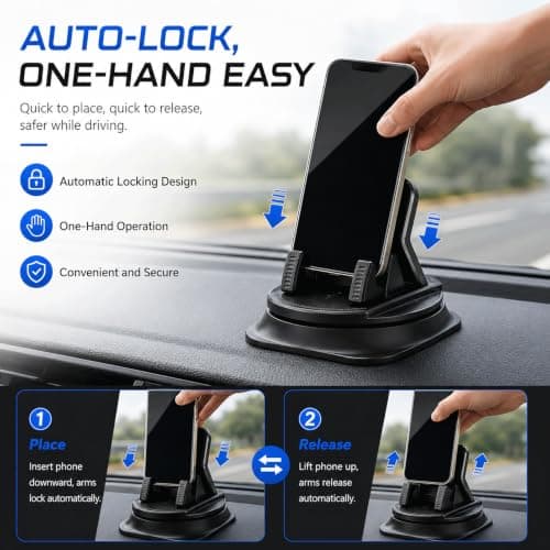 DVDVBOOM 2Pcs 360 Degree Rotation Dashboard Cellphone Holder for Car, Universal Anti-Slip Cell Phone Car Mount Holder for Navigation, Car Accessories for Most Vehicles with 2 Cloths — view 4
