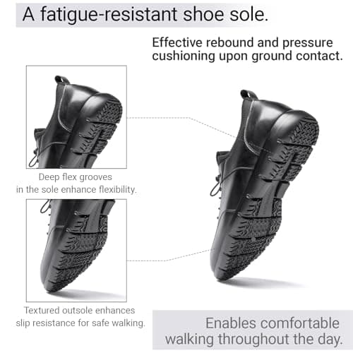 Poerkan Men's Lightweight Business Walking Shoes - Arch Support & Odor-Resistant | PT Approved Black — view 5