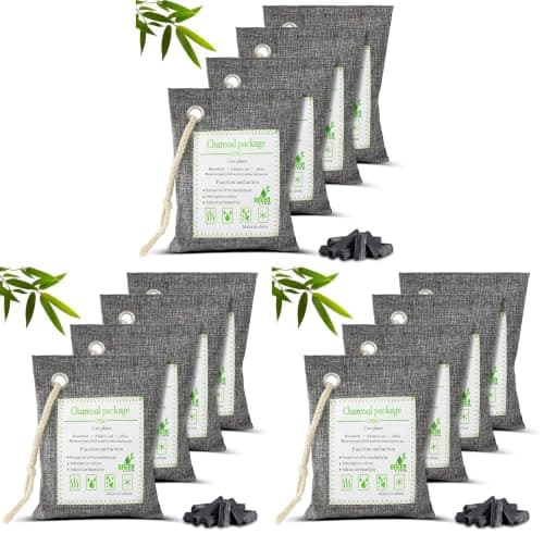 HOTUT Bamboo Charcoal Air Purifying Bags, 4×200g Activated Charcoal Bags, Removes Odors and Moisture, Odor Absorber for Home, Car, Pets, Bathroom (Pack of 3)