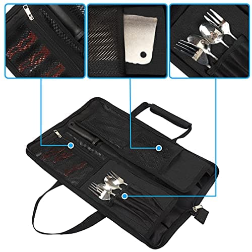 Knife Roll for Chefs 18 Inch,Heavy Duty Oxford Knife Bag with 13 Slots,Portable Knife Case with Handle for Travel, Camping, Hiking Black — view 5