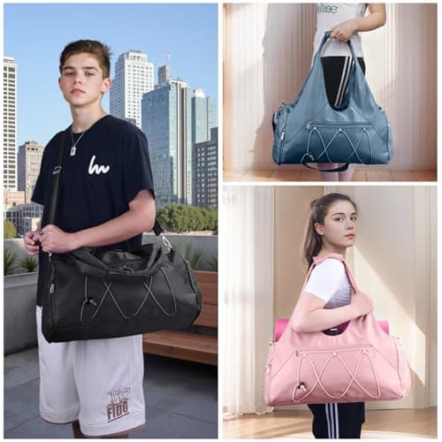 Gym Bag Women, Yoga Mat Bags, Sport Tote Handbag with Shoe Compartment and Adjustable Strap Leisure Weekender Bag Travel Bag for Fitness Pilates Dance Swimming Workout Daily Office Sauna Shopping — view 2