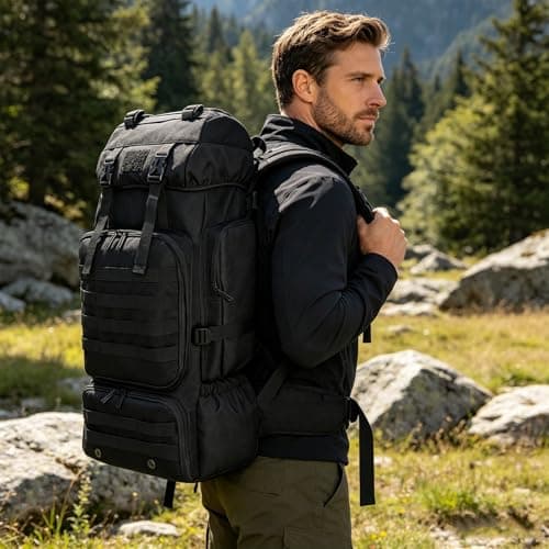 Ogetok 80L Hiking Backpack Camping Rucksack With Shoe Pocket, 80 liters Large Capacity Outdoor Knapsack Travel Climbing Mountaineering Trekking Carry On Bag Backpacking for Men Women, Black — view 2