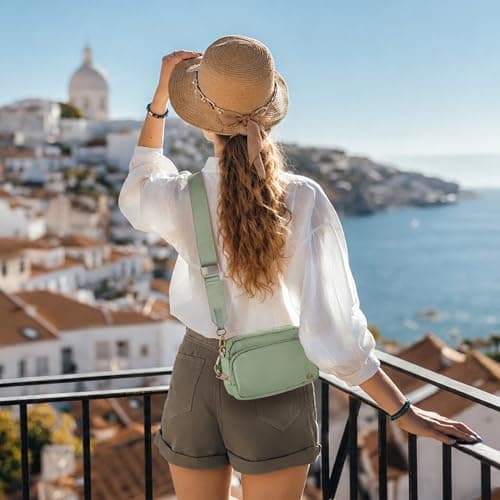 Anti Theft Crossbody Bag for Women, Slash-resistant RFID Blocking Travel Purses, Small Shoulder Bag Handbag, Nylon, Sage Green — view 2