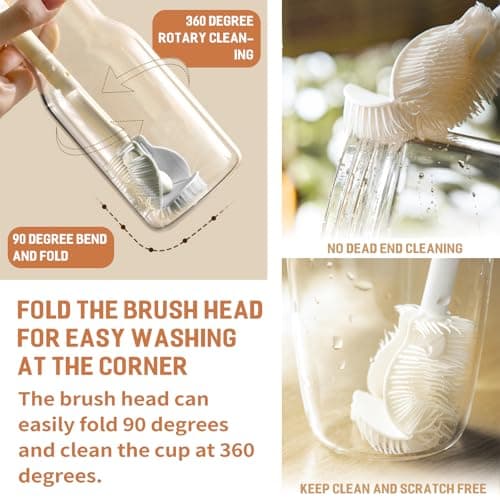 Pipe Cleaning Brushes Pack with Extra-Long Handled Silicone Bottle Brush Cleaner, Multipurpose Tube Brush Nylon Bottle Cleaner Set for Baby Bottles, Water Bottles, Multi-Size Straws, 6 Pcs — view 3