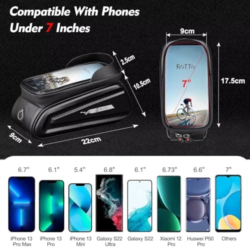 ROTTO Bike Bag Top Tube Waterproof Top Frame Bicycle Phone Bag Hard Case Sensitive Touch Screen with Rain Cover — view 5