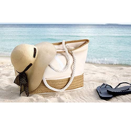 flintronic Women Beach Bag | Canvas Travel Tote Bag | Large Shoulder Bag with Rope Handle for Beach, Holiday, Shopping, Traveling (45cm*32cm*14cm) Anchor Pattern Design (Pink) — view 3