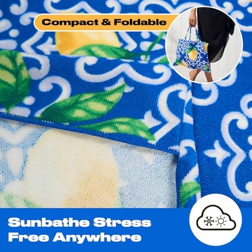 Brentfords Sun Lounger Towels with Pockets, Soft Quick-Dry Absorbent Large Beach Towel in a Bag Lightweight Lounger Towels For Travel Poolside or Beach Days, 75 x 215cm - Lemon Tile — view 5