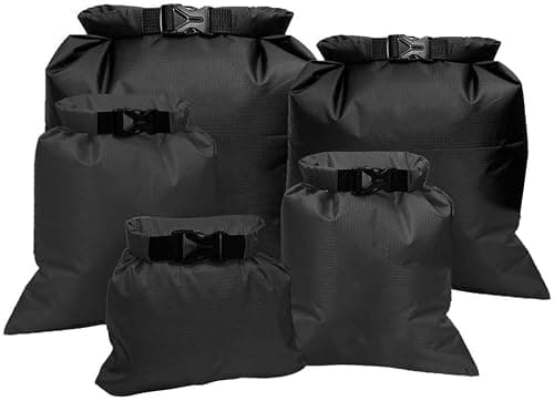 kuou 5 Pack Waterproof Dry Bags, 1.5L-6L, Lightweight, Black