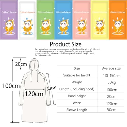 WUBAYI 7 Pack Kids Disposable Rain Poncho PE Material, Adjustable Drawstring Hood & Elastic Sleeves, Waterproof Reusable Plastic Ponchos for School, Travel, Camping, Outdoor Activities — view 4