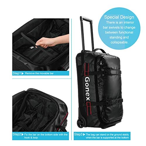 Gonex Rolling Duffle Bag with Wheels 70L 65cm Water Repellent Wheeled Travel Duffel Luggage with Rollers 25 inch, Black — view 3