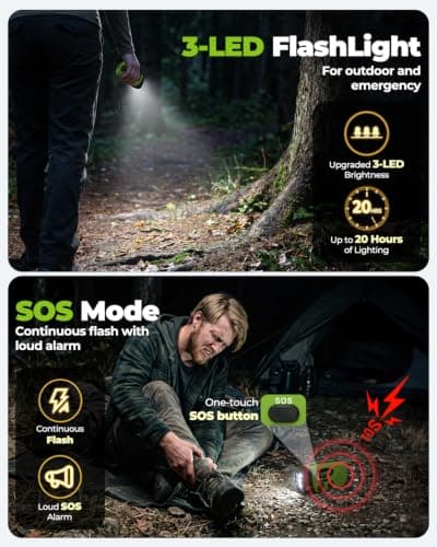 Esky Wind Up Solar Emergency Radio, Portable Hand Crank AM/FM Radio with 2000mAh Rechargeable Power Bank, USB Phone Charger, 3 LED Flashlight, SOS Alarm for Power Outage/Camping/Hiking(Green) — view 5