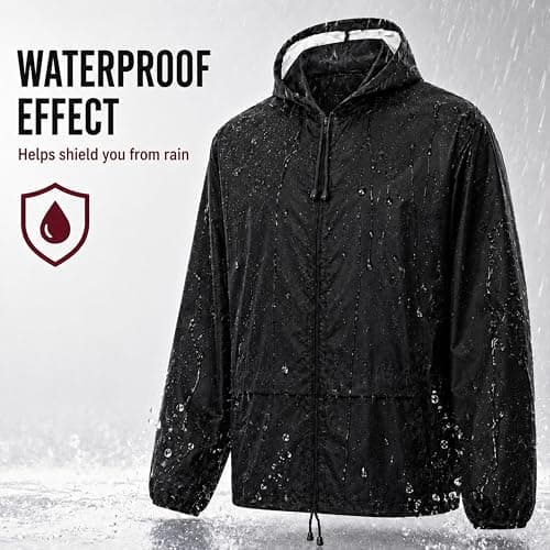 Heatwave Hooded Raincoat Kagools Jacket Unisex Adult Men and Women Water-Resistant Lightweight Ideal for Spring Summer & Travel, Black XL — view 2