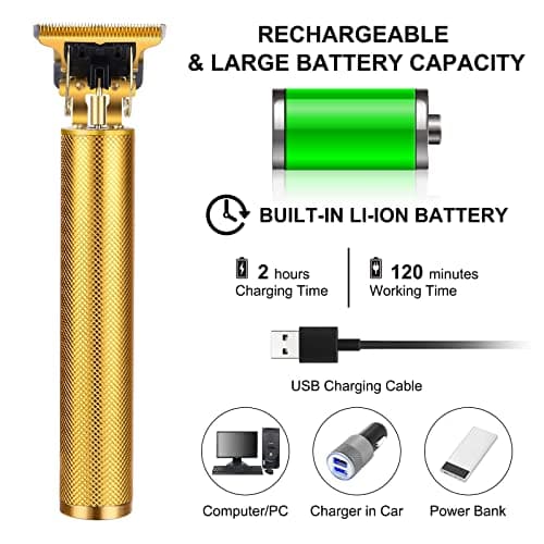 URAQT Hair Clippers for Men - Cordless Electric Beard Trimmer Set, Waterproof Detail Beard Shaver, T-Blade Trimmer Grooming Kit with 4 Guide Combs 2 Hair Combs (Gold) — view 4