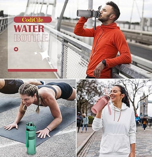 CodiCile Water Bottle, BPA Free 1l Water Bottle Leak Proof Drinks Bottle, Large Sports Bottle Great for Gym, School, Office and Travel (Rose-gold Pink) — view 6