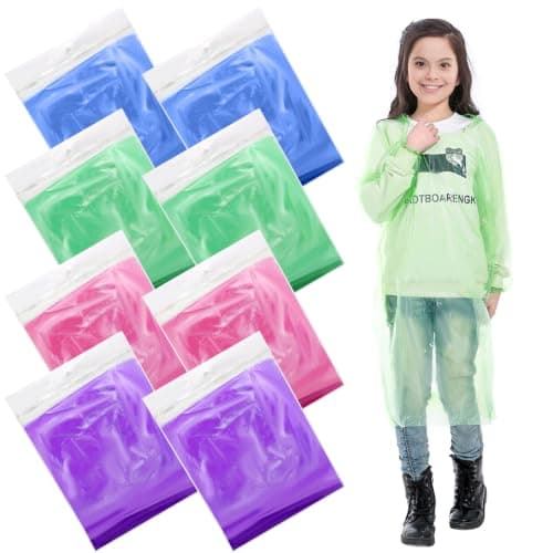ZOCONE 8 Pack Multicolor Rain Poncho Kids Disposable Ponchos for Girls Boys, Waterproof Poncho Kids Plastic Rain Ponchos for Outdoors