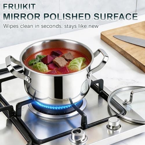 Fruikit 21P Stainless Steel Pots and Pans Set - Professional Induction Hob Cookware Set - Tri-Ply Base 30 cm Saucepan Set, 18 cm Saucepans & 18/20/22/26 cm Casserole - Non-Toxic Pot Set for Kitchen — view 6