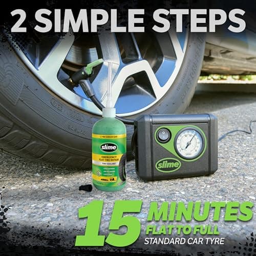 Slime CRK0305-IN Smart Repair Kit, Emergency Flat Tyre Puncture Repair, includes 473mL of Sealant and a Tyre Inflator, suitable for Cars and other Highway Vehicles, 15 Min Fix — view 3