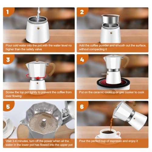EcoLivzen European Style Coffee Pot with Wooden Handle, Aluminium Turkish Brew Maker for Gas and Electric Stoves, Portable Espresso Pot for Camping and Travel, Red(150ML Matte Black) — view 2