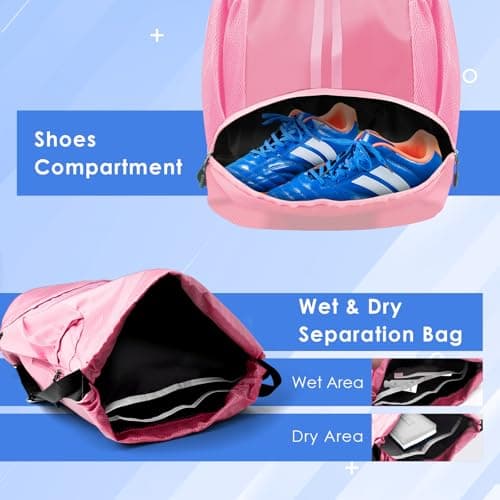 BROTOU Unisex Drawstring Backpack, Waterproof Gym Bag, Large Oxford PE Pack, Students School Backpack, Durable Sports Ball Bag, with Shoe Bag (A, Pink) — view 2