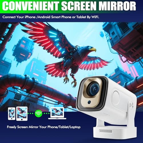 KEPEAK Portable Mini Projector, 4K 1080P WIFI6 Bluetooth 5.4 Android 11, 180° Rotatable/Auto Keystone, 130"Screen Smart Projector, Video Projectors with USB/HDMI/DC Port (White) — view 5
