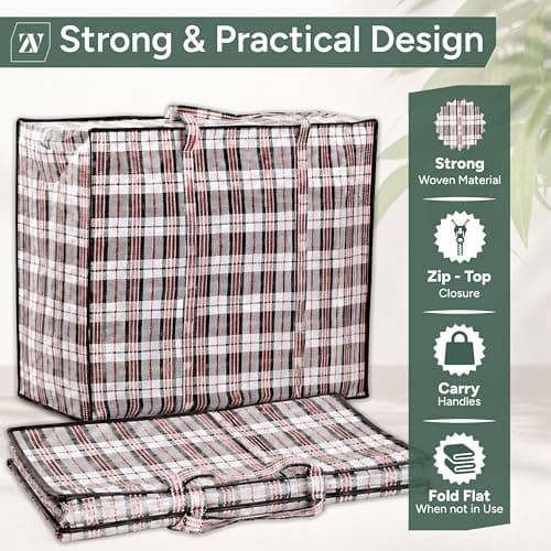 Zuvo Large Laundry Bags 5 Pack with Zips, Woven Moving and Storage Bag Set — view 6