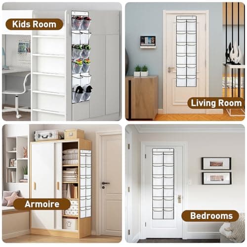 SOPSTUO Hanging Shoe Storage, Over Door Shoe Storage, Door Shoe Rack,12 Breathable Mesh Huge Pockets, Shoe Hanging Storage Bag with 2 Metal Hooks for Various Doors (Modell A) — view 6