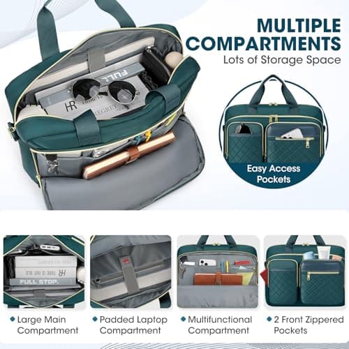 RAINSMORE Laptop Bag for Women 17.3 inch Laptop Briefcase Large Laptop Case Work Computer Bag Messenger Bag for Women Business Office Travel College Green — view 3
