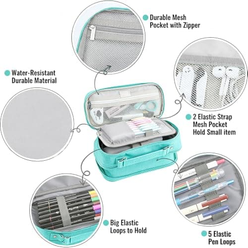 YOULIKE Large Capacity Pencil Case - Big Storage Pen Case with Compartments for Office College School - Pen Bag Pencil Pouch Stationery Organizer Box for Girls Boys Teen Adults (Turquoise) — view 2