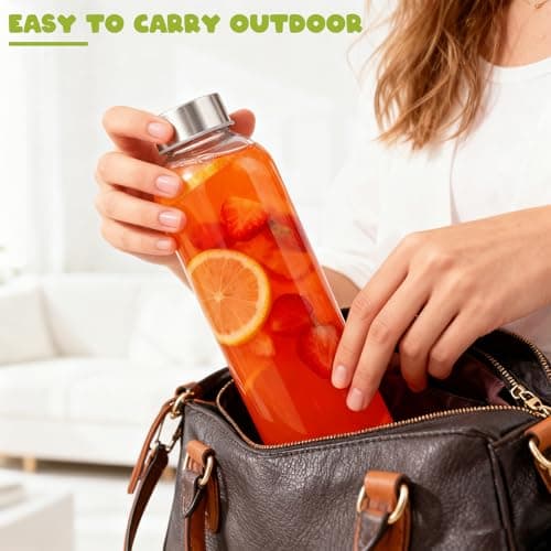 Yeelua Glass Water Bottle, 500ml Leak Proof Portable Bottle, Ideal for School Office Home Travel Sport, Clear Glass Bottles Set of 2 — view 6
