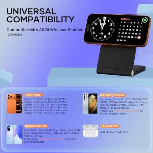 Wireless Charger, Magnetic Foldable Travel Fast Charging Station Stand for iPhone 16 15 14 13 12 Series, iPhone Wireless Mag-Safe Charger Dock for AirPods 3/2/Pro 2/Pro — view 2