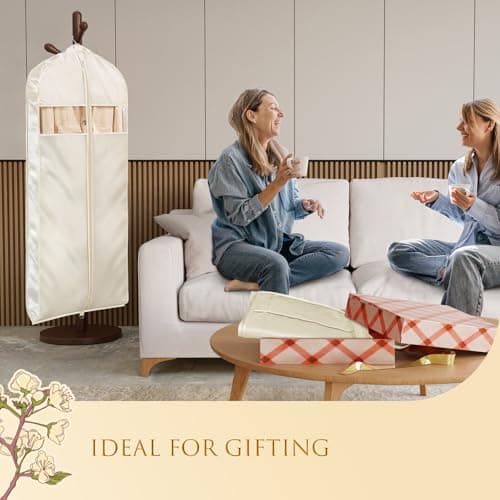 Univivi Super Soft Satin Hanging Garment Bag 60in Dress Bags 2 Pack Apricot — view 5