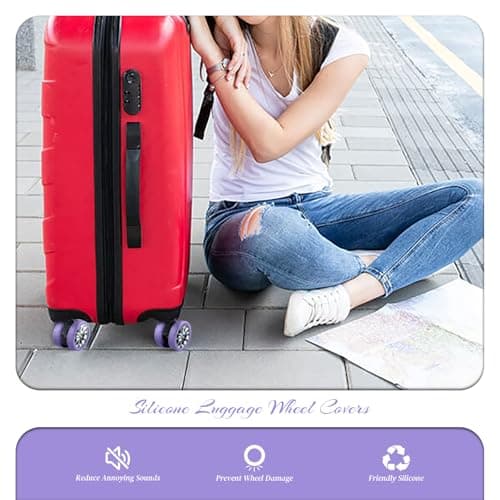 YMWALK 8 Pack Silicone Luggage Wheel Covers, Durable Anti-Scratch Travel Suitcase Wheel Protectors, Portable 2 Inch Luggage Spinner Wheel Covers Mute for Most Caster Wheels (Light Purple) — view 4