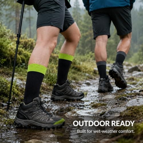 JiaYouLC Unisex Mid Calf Waterproof Socks Stretchy Mens Water Proof Socks for Hiking Cycling Running Sport Jogging Mountain Climbing (UK, Numeric, 6, 8, Regular, Regular, Black) — view 2