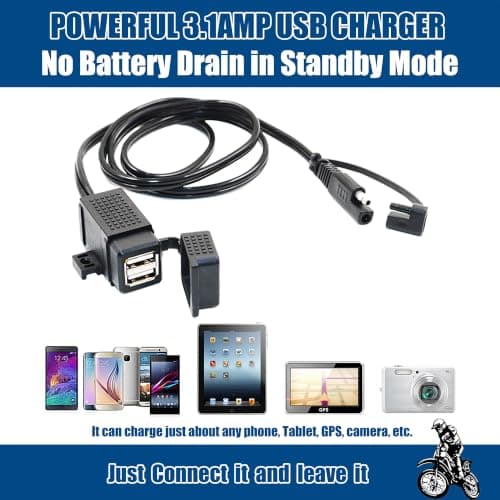 MOTOPOWER 3.1Amp Waterproof Dual Motorcycle USB Charger Kit with SAE Terminal Cable — view 4