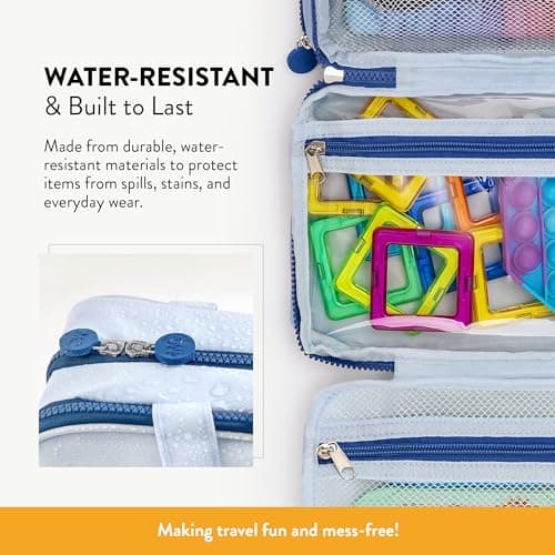 Kids Travel Organizer – Multi-Compartment, Water-Resistant Hanging Bag for Toys, Snacks, & Activities - Compact, Lightweight Design with Hook & Carry Handle - Perfect for Travel Use (Blue, Small) — view 3