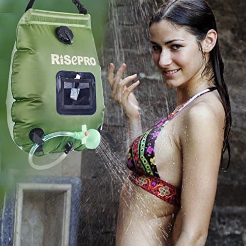 RISEPRO Solar Shower Bag 5 gallons/20L Solar Heating Premium Camping Shower Bag Hot Water with Temperature 45°C Removable Hose on/off Switchable Shower Head Hiking Climbing Summer Shower. — view 6