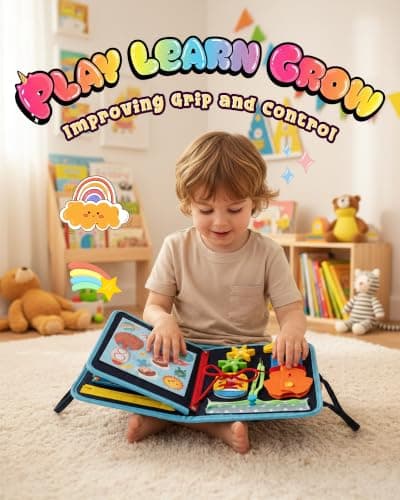 BZGG 4-Page Busy Board & Busy Book Montessori Toy, Sensory Activity Board for Fine Motor Skills, Travel Toy for Car Plane, Gift for Toddlers Boys Girls (Bule) — view 2