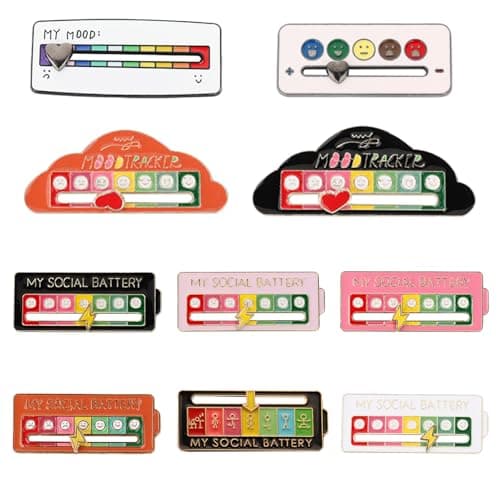 10Pcs My Social Battery Badge with 7 Sliding Expressions