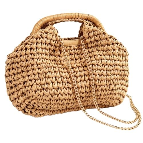 WHGHG 1 Pack Raffia Crossbody Bags for Women, Brown Straw Bag with Canvas Lining, Boho Raffia Clutch Bag for Summer Beach Holiday Wedding, Handwoven Shoulder Handbag, Eco-Friendly Vacation Purse