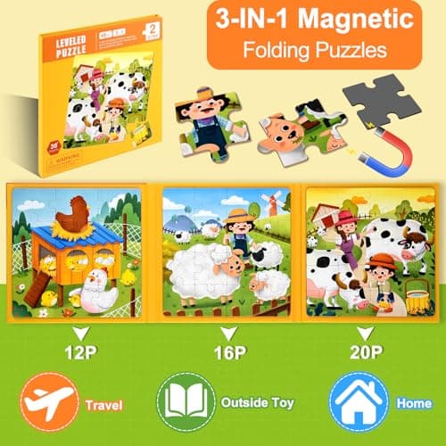 NEBURORA Magnetic Puzzles for Toddlers, Educational Travel Toys Car Plane Activities For Kids, 48 pieces Learning Magnet Puzzles for Road Trip, Kids Birthday Gifts — view 2